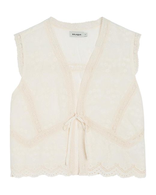 SOLAQUA White Willow Embroidered Cropped Cotton Top
