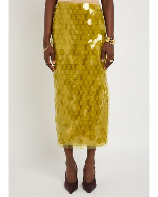 Roksanda Yellow Halin Embellished Midi Mesh Skirt