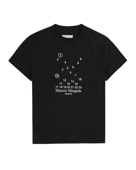 Maison Margiela Black Numerical Logo-Embroidered Cotton T-Shirt for men