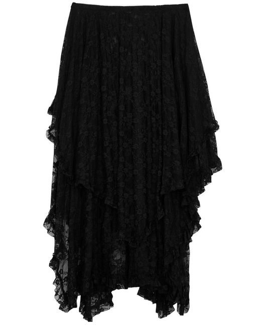 Free People Black French Courtship Lace Midi Skirt