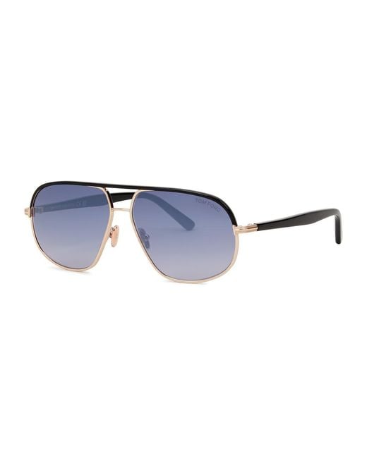 Tom Ford Blue Aviator-style Sunglasses Maxwell, Mirrored Lenses, Metal, 100% Uv Protection for men