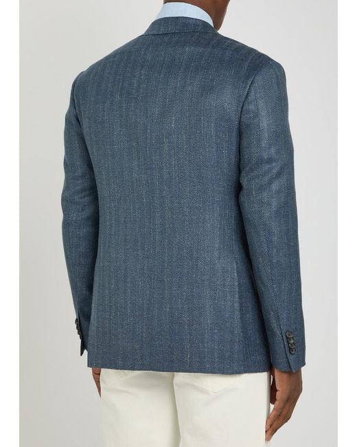 Canali Blue Striped Wool And Silk-Blend Blazer for men