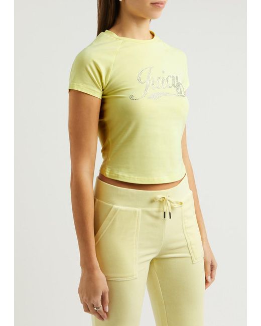 Juicy Couture Yellow Retro Logo-Embellished Cotton T-Shirt