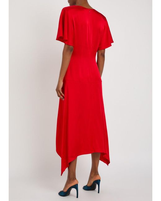 Stella McCartney Red Envers V-Neck Satin Midi Dress