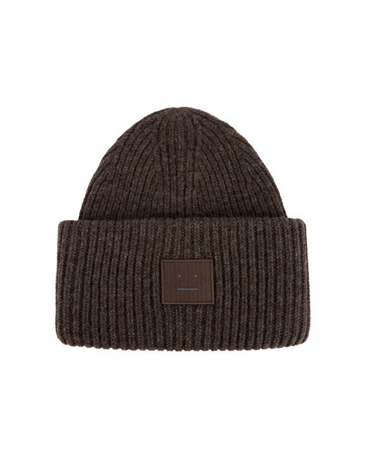 Acne Brown Pansy Ribbed Wool Beanie