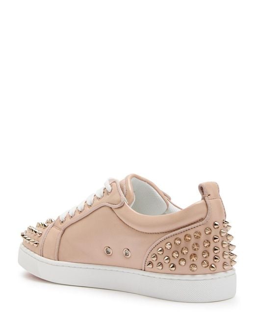Christian Louboutin Pink Louise Junior Spikes Pearlescent Leather Sneakers