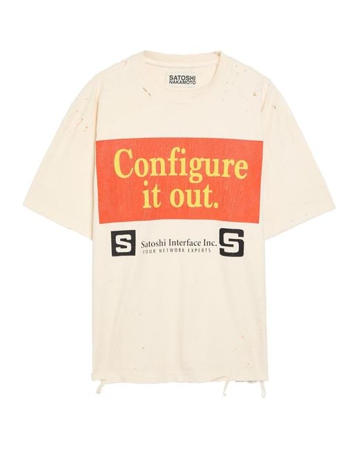 Satoshi Nakamoto White Configure Distressed Printed Cotton T-Shirt for men