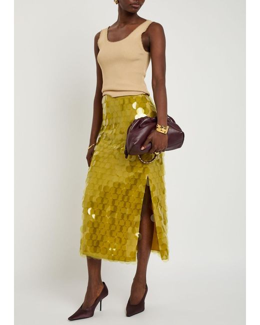 Roksanda Yellow Halin Embellished Midi Mesh Skirt
