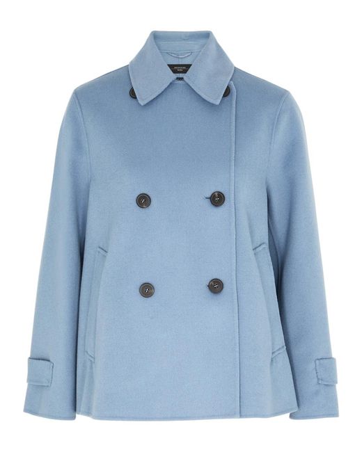 Weekend by Maxmara Blue Usuale Double-breasted Wool-blend Coat