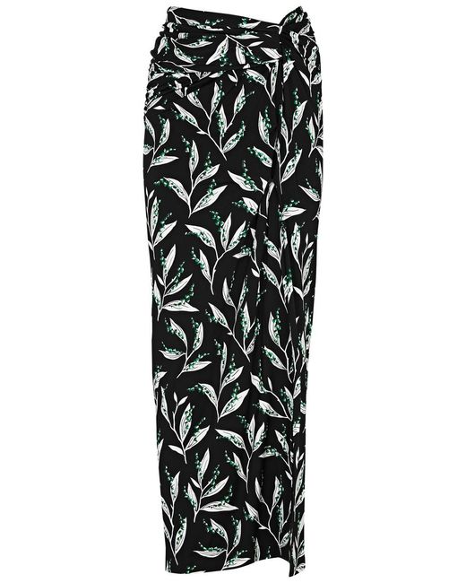 Rabanne Black Floral-print Stretch-jersey Maxi Skirt