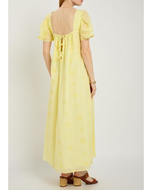 Thierry Colson Yellow Calliope Embroidered Cut-Out Cotton Midi Dress