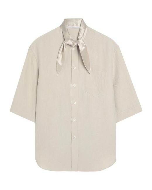 Maria McManus White Tie-Neck Satin-Crepe Shirt