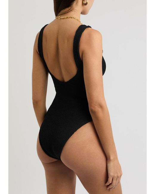 Hunza G Black Celine Cut-Out Seersucker Swimsuit