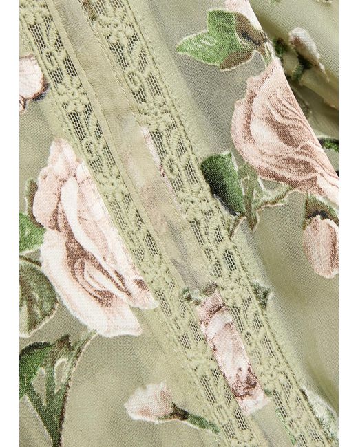 Alice + Olivia Green Arlette Floral-Devoré Chiffon Blouse