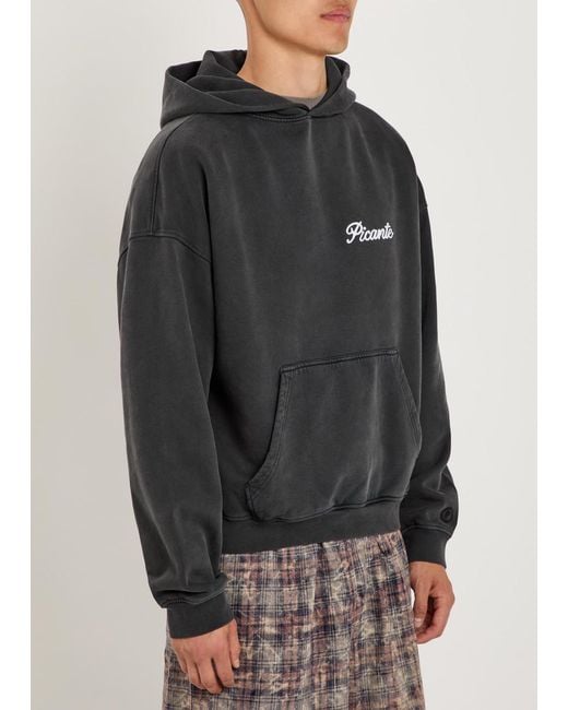 Picante Black Tailor Embroidered Hooded Cotton Sweatshirt for men