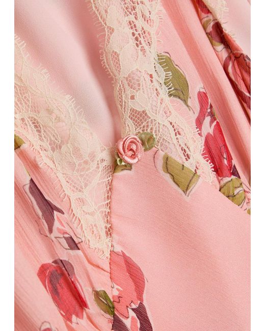 Rixo Pink Clarice Floral-Print Georgette Midi Dress