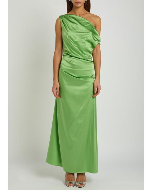 Staud Green Phare Draped Stretch-Silk Maxi Dress