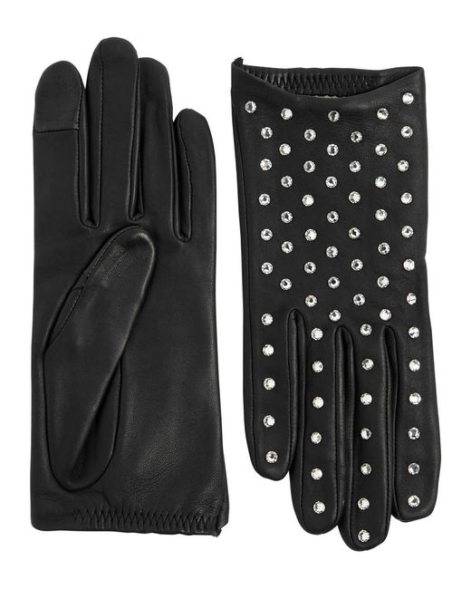 Agnelle Black Kate Crystal-embellished Leather Gloves
