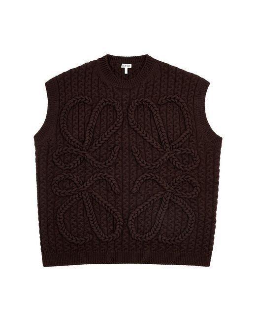 Loewe Brown Anagram Cable-knit Wool Vest for men