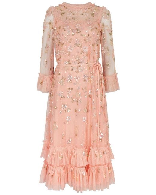 Needle & Thread Pink Bloom Gloss Embellished Tulle Midi Dress
