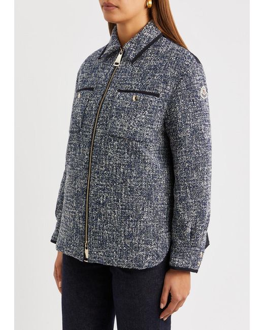 Moncler Gray Quilted Shell And Tweed Jacket