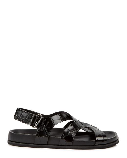 Totême The Chunky Black Crocodile-effect Leather Sandals | Lyst