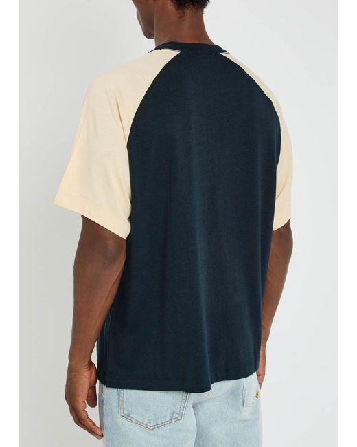 YMC Blue Colour-Block Woven T-Shirt for men