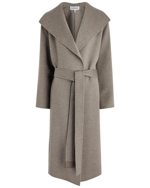 Loewe Belted Wool-Cashmere Long Coat in Grey | Lyst UK 
