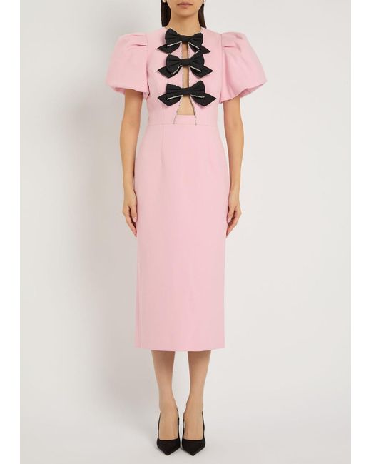 Rebecca Vallance Pink Nemy Bow-Embellished Crepe Midi Dress