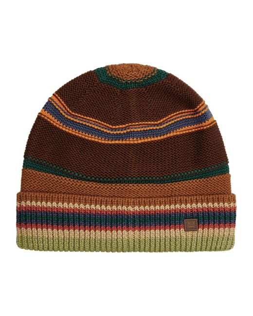 Acne Brown Kenzil Striped Ribbed Cotton Beanie