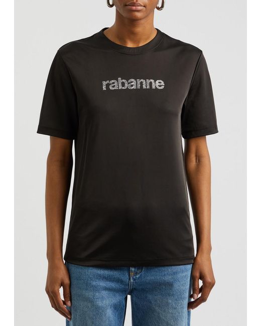 Rabanne Black Logo-Embellished Satin-Jersey T-Shirt