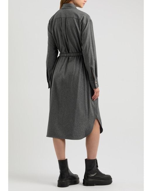 Moncler Gray Belted Wool-Blend Midi Shirt Dress