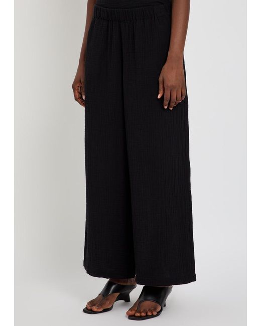 Eileen Fisher Blue Wide-Leg Cotton Trousers