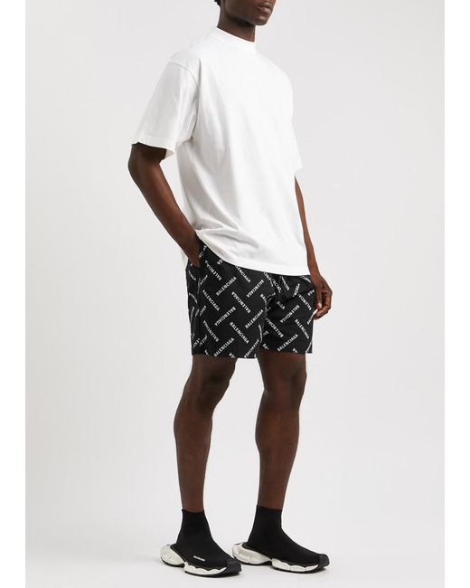 Balenciaga Black Logo-Print Cotton-Poplin Shorts for men