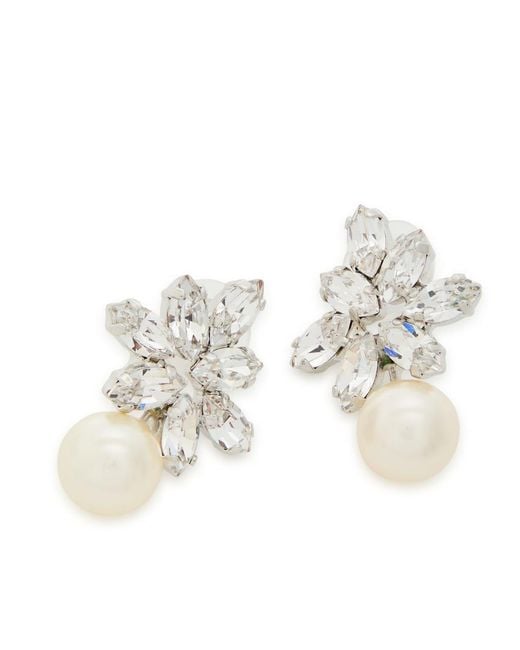 Jennifer Behr White Liza-Embellished Rhodium-Plated Drop Earrings