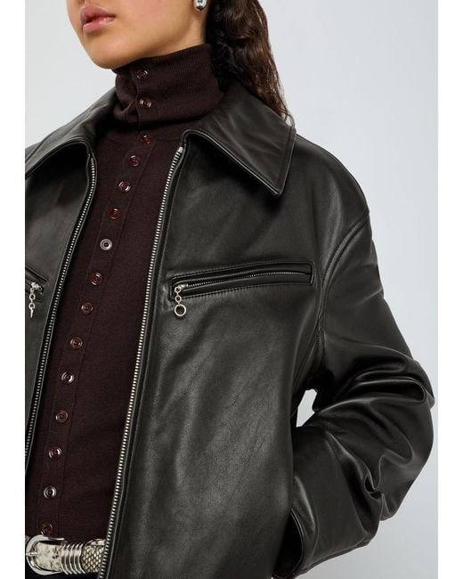 Lemaire Black Designer Leather Jacket Uk14