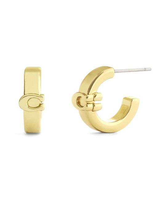 COACH White Logo Hoop Earrings