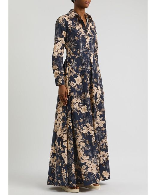 Evi Grintela Black Juliette Floral-Print Cotton Maxi Shirt Dress