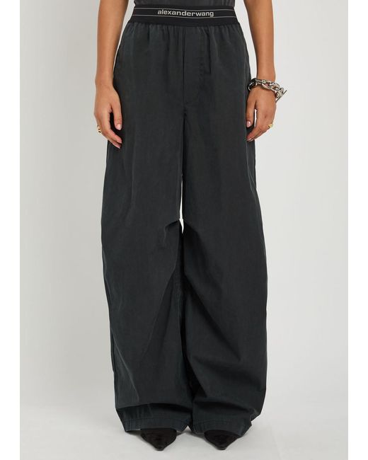 Alexander Wang Blue Logo Gathered Wide-Leg Trousers