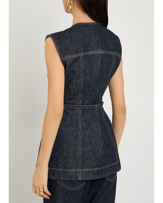 Sportmax Blue Belted Denim Waistcoat Top