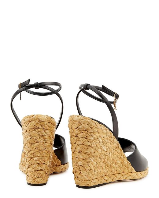 Saint Laurent Metallic Paloma 95 Leather Espadrille Wedge Sandals