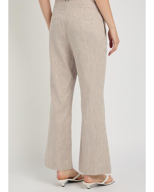 Vince Natural Ticking Striped Flared-Leg Linen And Cotton-Blend Trousers