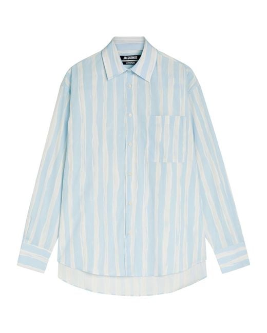 Jacquemus Blue La Chemise Camargue Striped Cotton Shirt for men