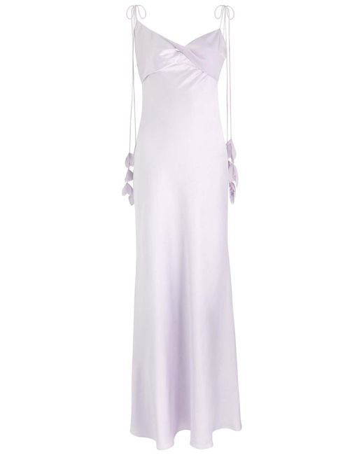 Self-Portrait White Floral-Embellished Satin Maxi Slip Dress