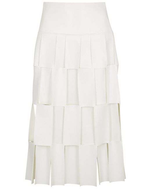 A.W.A.K.E. MODE White Layered Faux Leather Midi Skirt