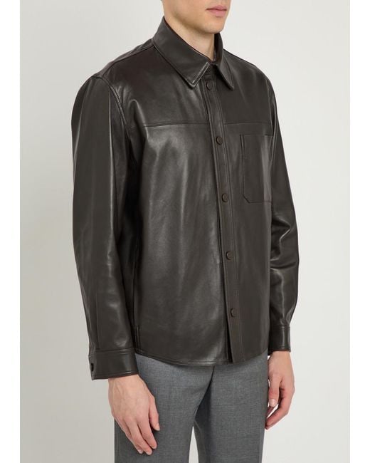 Slowear Black Leather Overshirt Jacket for men