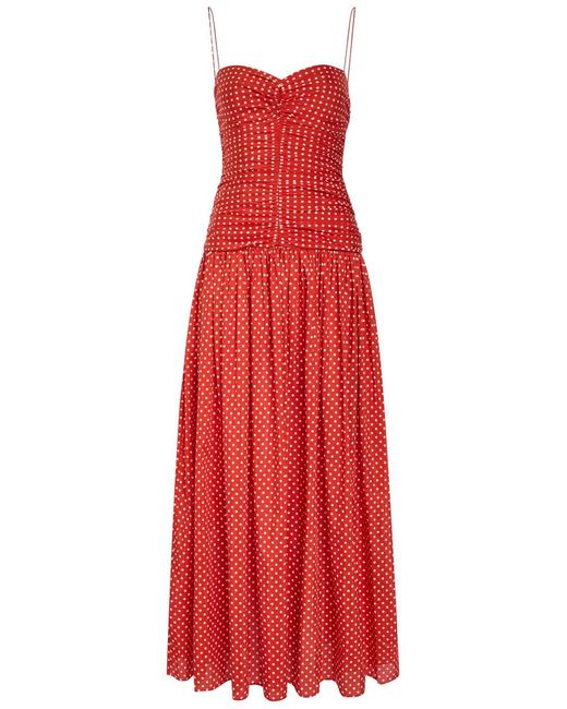 Matteau Polka Dot Gathered Cotton-Blend Midi Dress