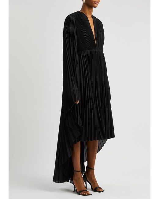 Balenciaga Black Cape-Effect Plissé Dress