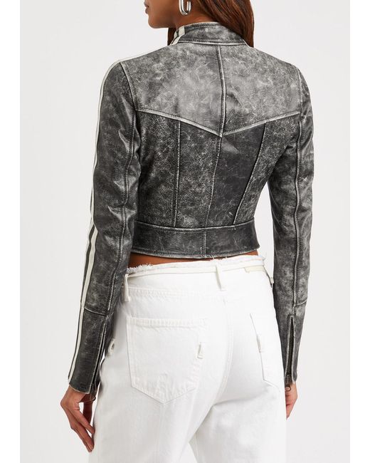 KNWLS Gray Striped Leather Biker Jacket