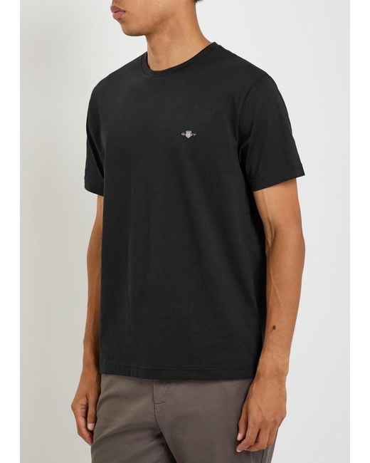 Gant Black Logo-Embroidered Cotton T-Shirt for men
